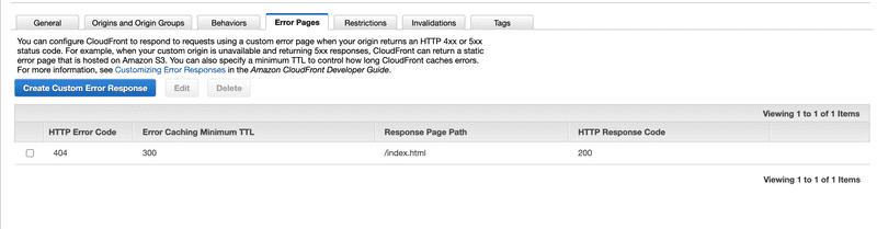 Cloudfront handle 404 errors configuration Step 1 Screenshot